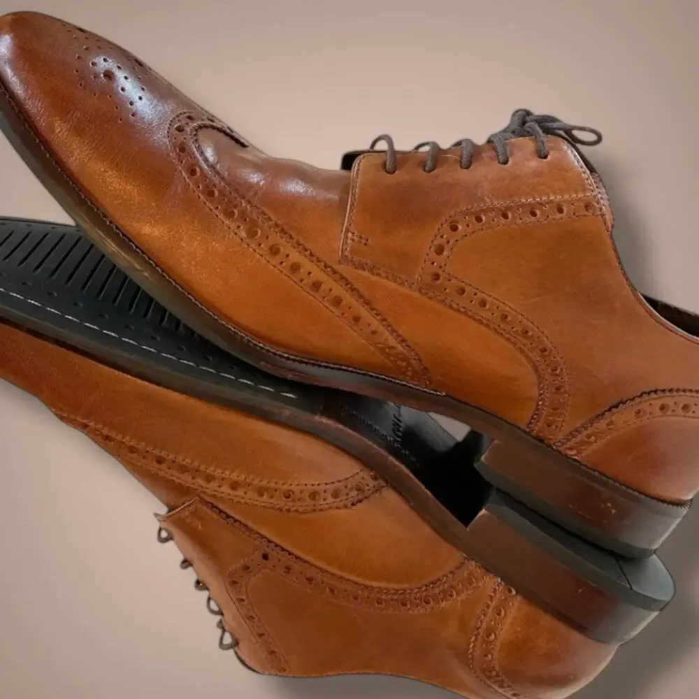 Men's 13M COLE HAN Tan Leather Modern Essentials Classic Wingtip Oxford, EUC